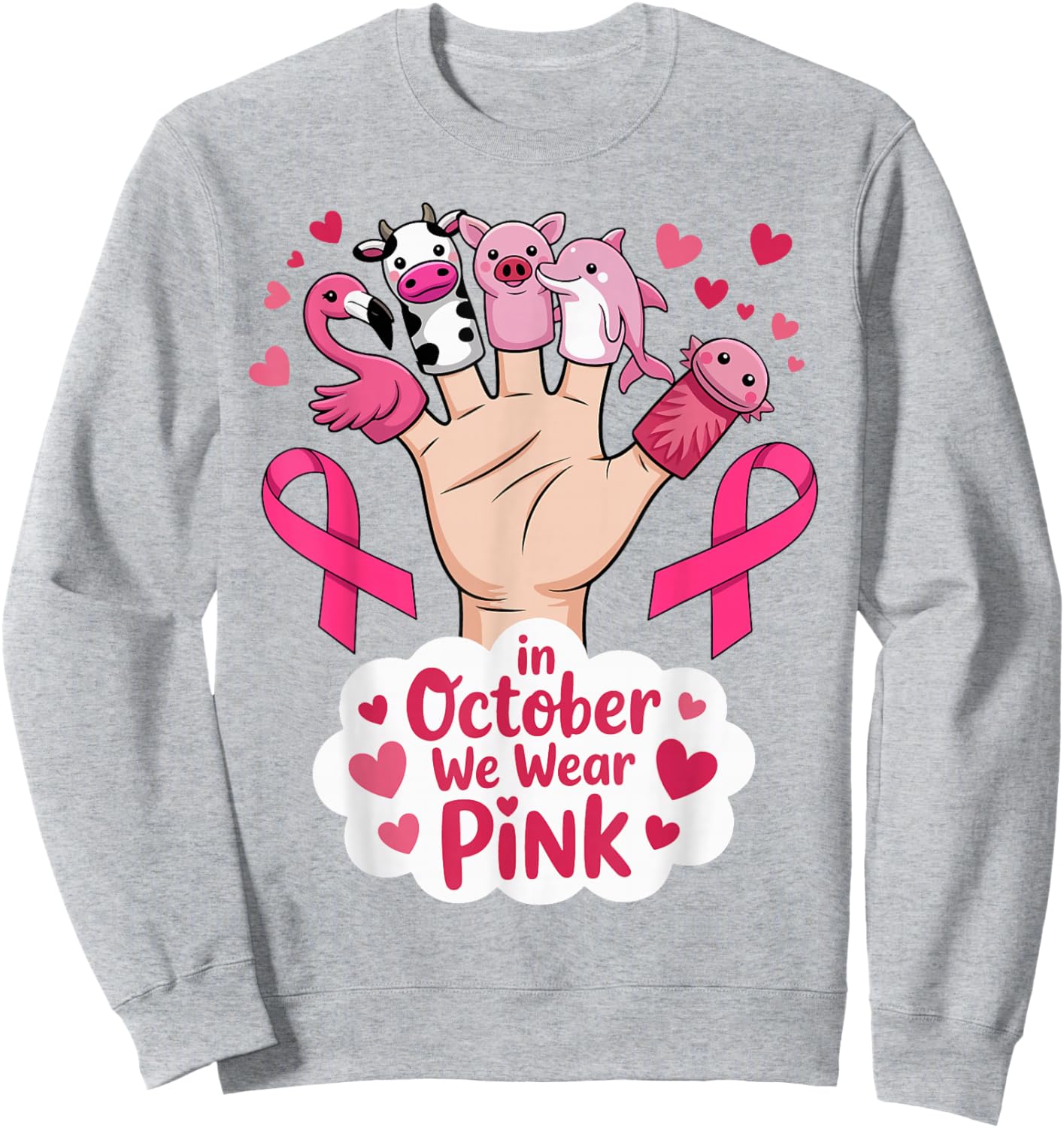in October We Wear Pink Breast Cancer Awareness Month Kids Sweatshirt - Sweatshirt | Ash