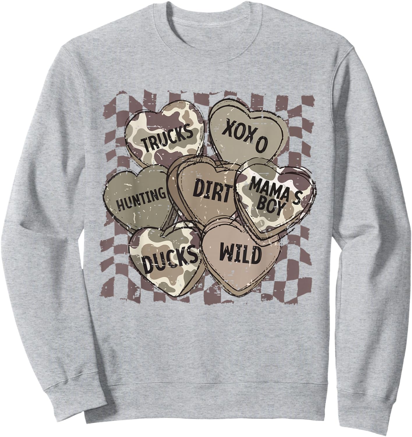 Camo Valentine Hearts Conversation Hunting Duck Truck XOXO Sweatshirt - Sweatshirt | Ash