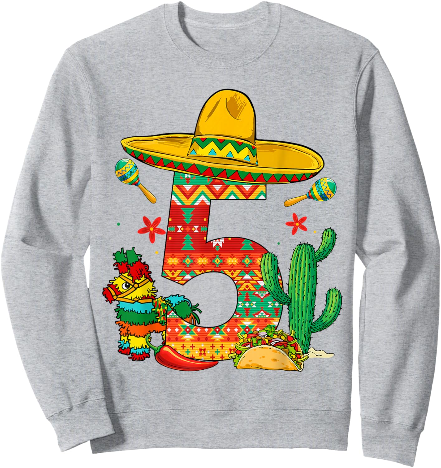 5 Years Old 5th Birthday Cinco De Mayo Fiesta Boy Kid Girl Sweatshirt - Sweatshirt | Ash