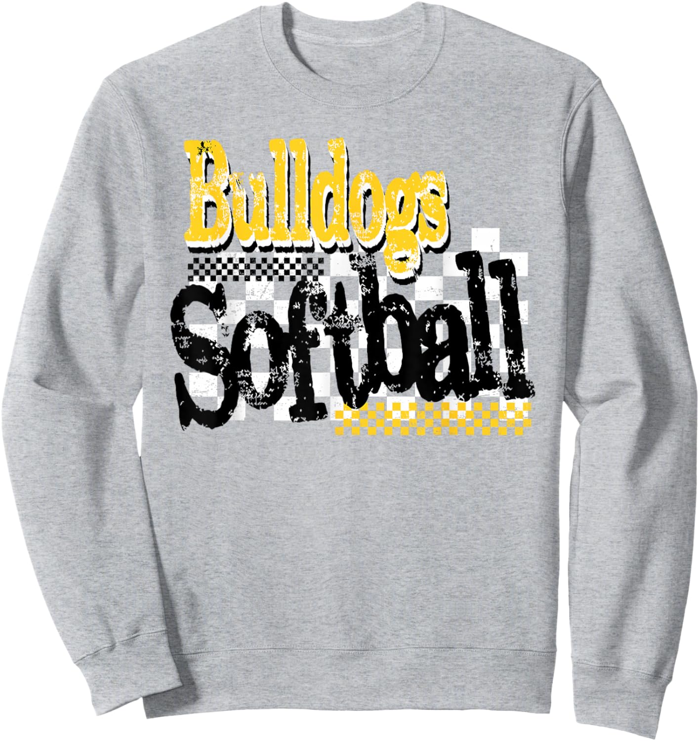 Bulldogs Softball Checkered Print Yellow Bulldog Pride Sweatshirt - Sweatshirt | Ash