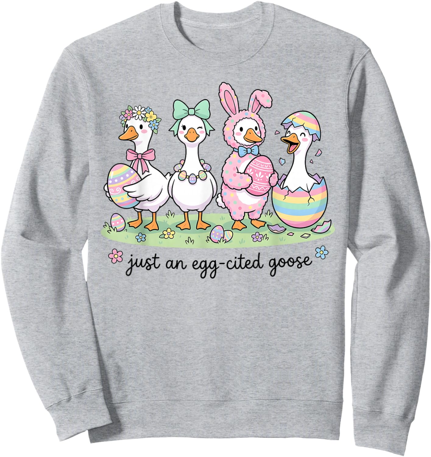Cute Just an Eggcited Goose Easter Day Girl Women Kid Sweatshirt - Sweatshirt | Ash