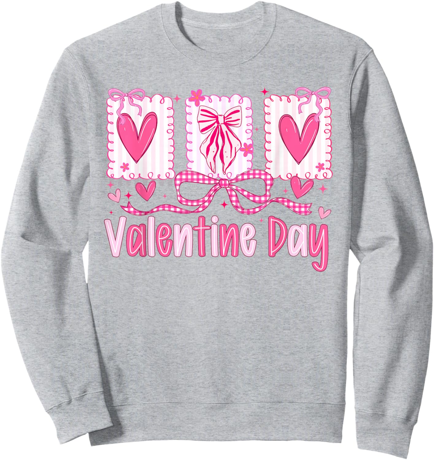 Valentines Day Preppy Hearts Coquette Bow Women Girls Sweatshirt - Sweatshirt | Ash