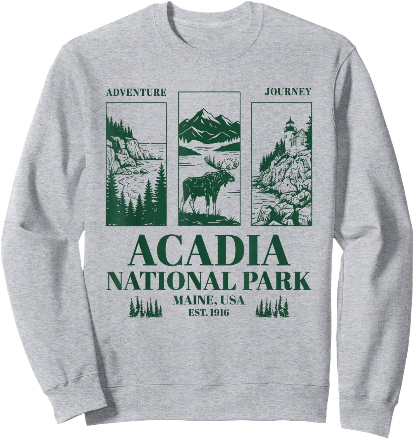 Acadia National Park Maine Retro Vintage Nature Graphic Sweatshirt - Sweatshirt | Ash