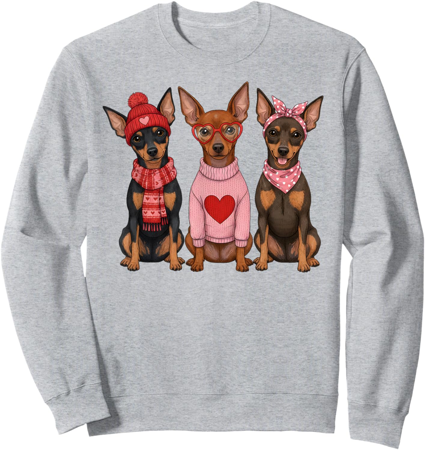 Cute Miniature Pinscher Valentine Min Pin Dog Sweatshirt - Sweatshirt | Ash