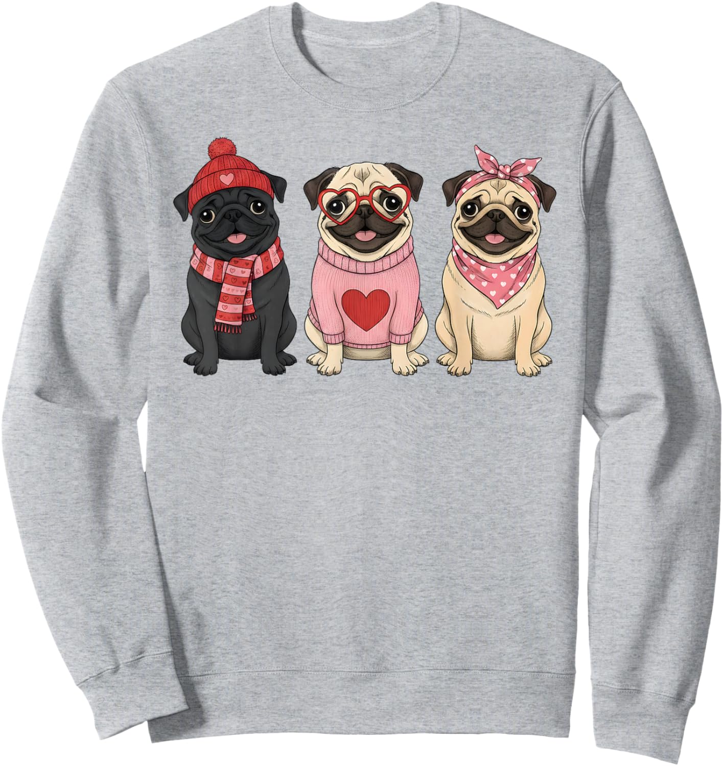 Cute Pug Valentine Dog Sweatshirt - Sweatshirt | Ash