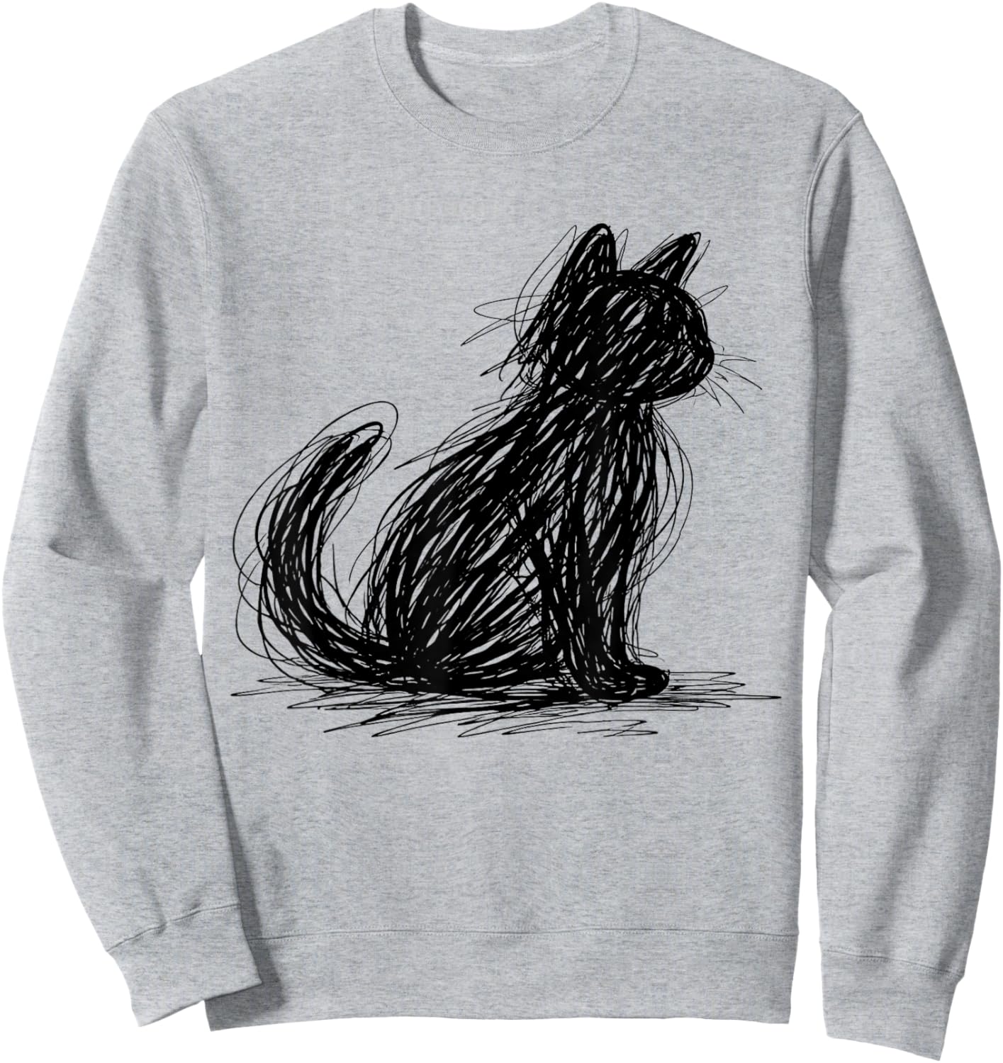 Scribble Cat Minimal Line Art Japanese Sweatshirt - Sweatshirt | Ash