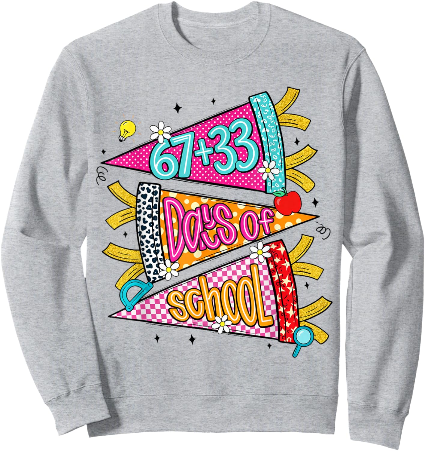 Preppy 67+33 Days of School Cheer 100 Days Teachers Sweatshirt - Sweatshirt | Ash