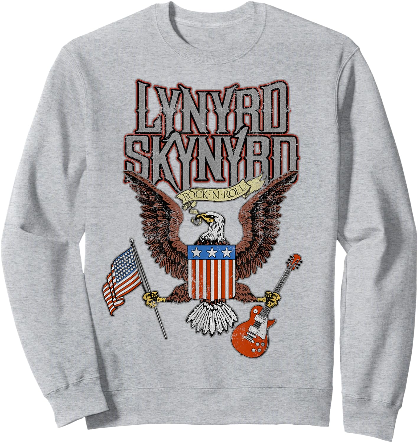 Lynyrd Skynyrd Eagle Guitar US Flag Classic Rock Biker Retro Sweatshirt - Sweatshirt | Ash
