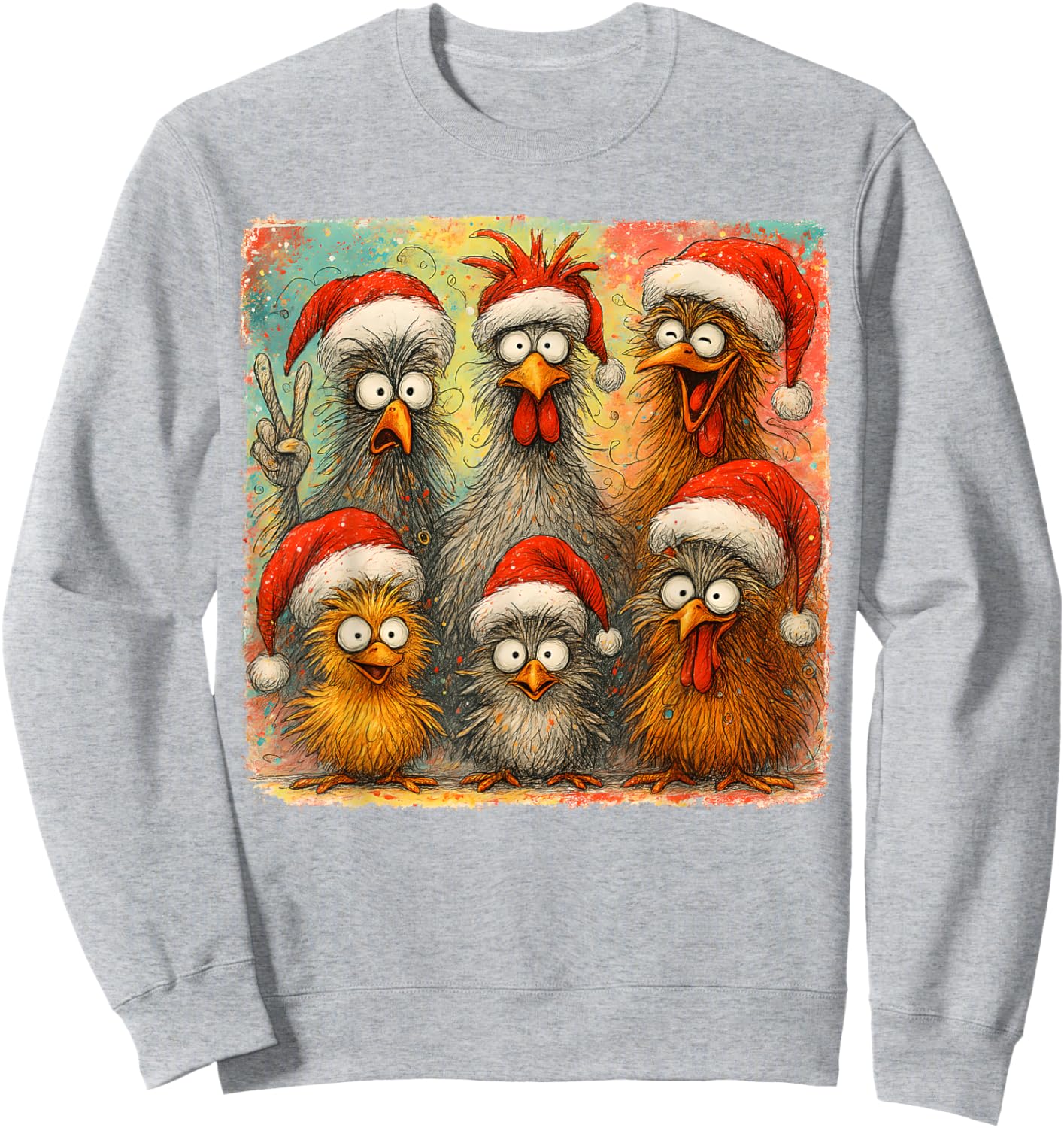 HUGvyn Christmas Santa Chicken Crazy Eagerlys Rooster Meme Sweatshirt - Sweatshirt | Ash