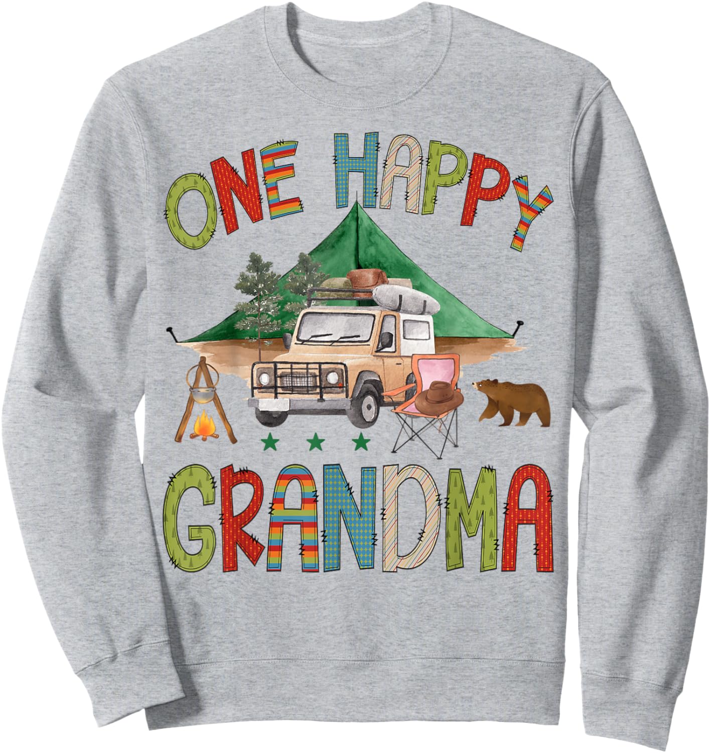One Happy Grandma Camper 1st Birthday Boy Camping Bear Sweatshirt - Sweatshirt | Ash