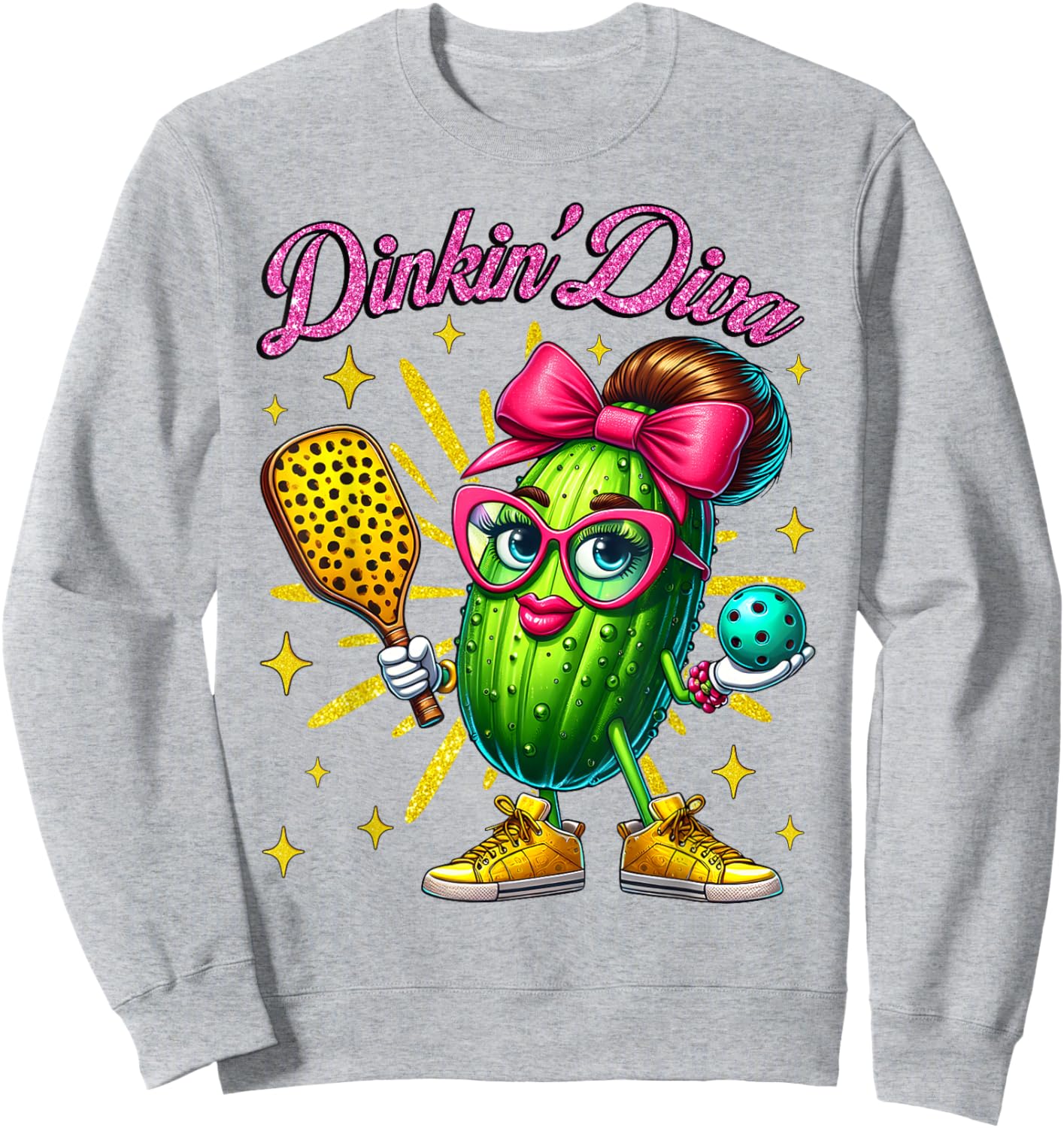 Dinkin’ Diva Funny Pickleball Player Cute Pickle Lovers Sweatshirt - Sweatshirt | Ash