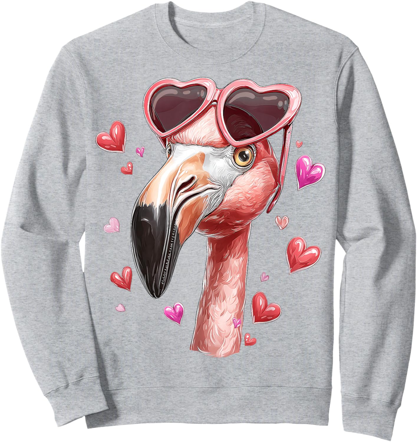 Flamingo Animal Valentine's Day Heart Sunglasses Sweatshirt - Sweatshirt | Ash