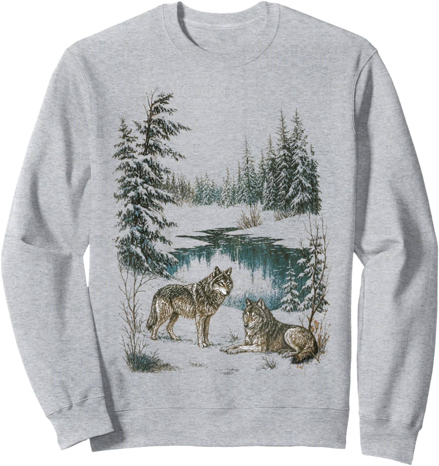 Retro Wolf 90s Forest Nature Vintage Wildlife Lovers Animal Sweatshirt - Sweatshirt | Ash