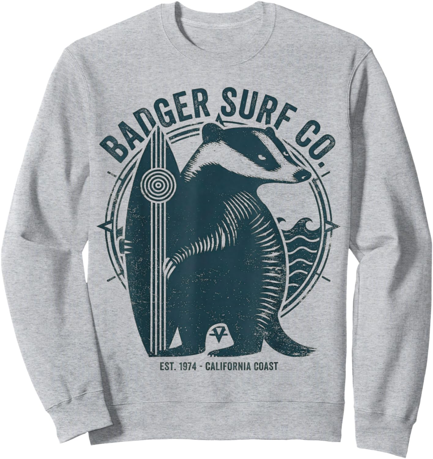 Vintage Badger Surf Co Retro Surfing California Art Sweatshirt - Sweatshirt | Ash