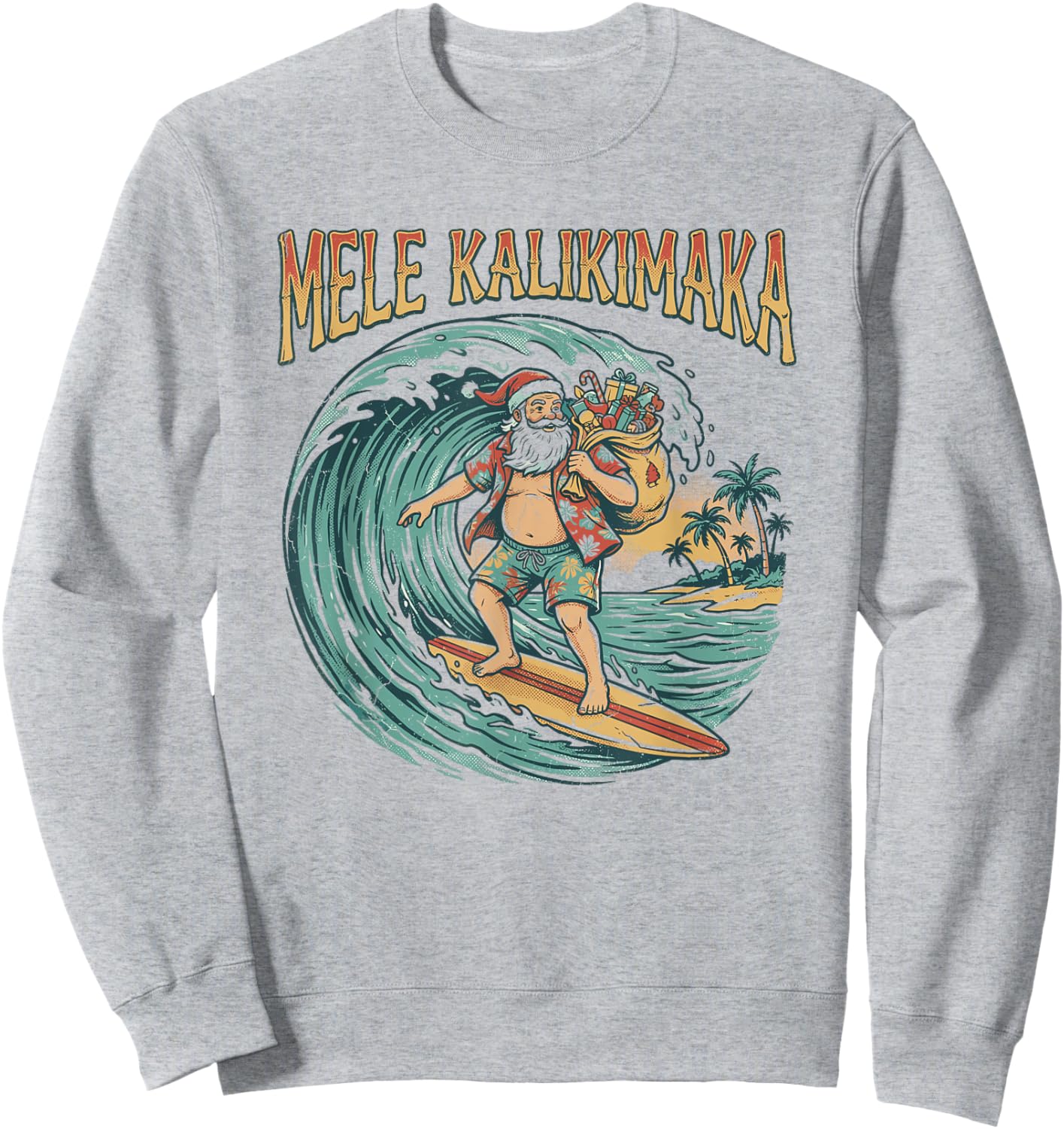 Mele Kalikimaka Hawaiian Christmas Surfing Santa Sweatshirt - Sweatshirt | Ash