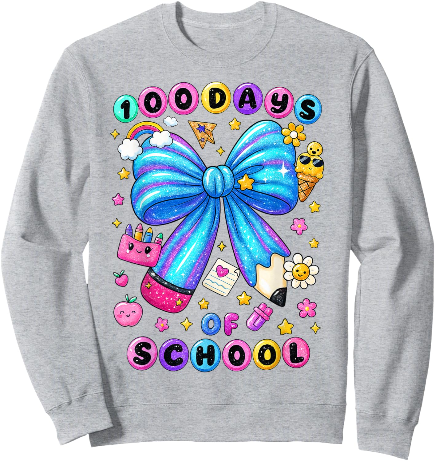 100 Days of School Bow Pencil Preppy Teacher Girl Kid Sweatshirt - Sweatshirt | Ash