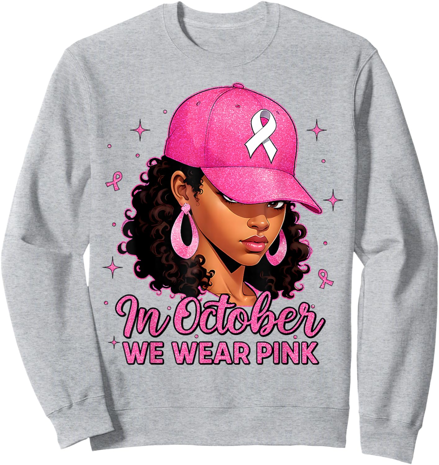 in October We Wear Pink Black Women Breast Cancer Awareness Sweatshirt - Sweatshirt | Ash