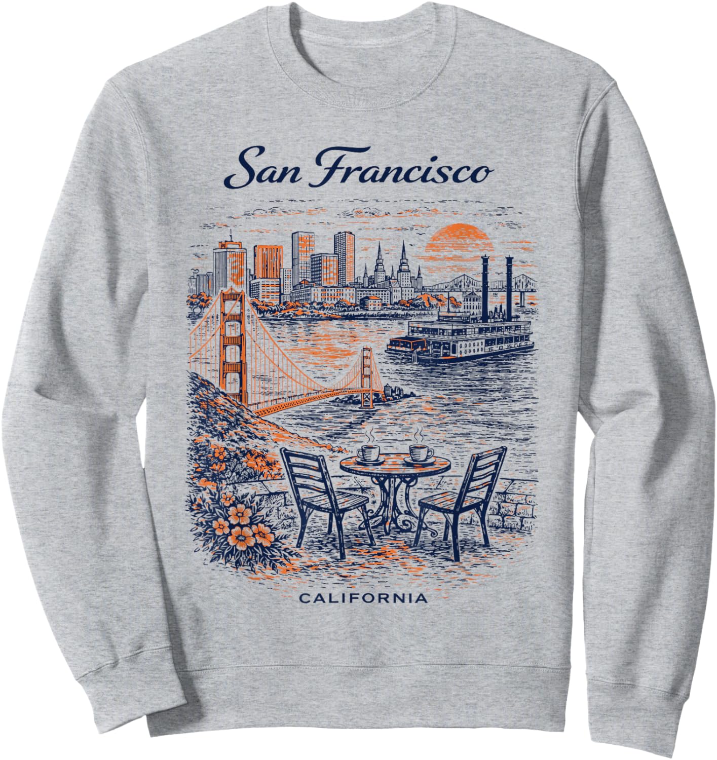 San Francisco Vintage Travel Scenic Illustration Sweatshirt - Sweatshirt | Ash