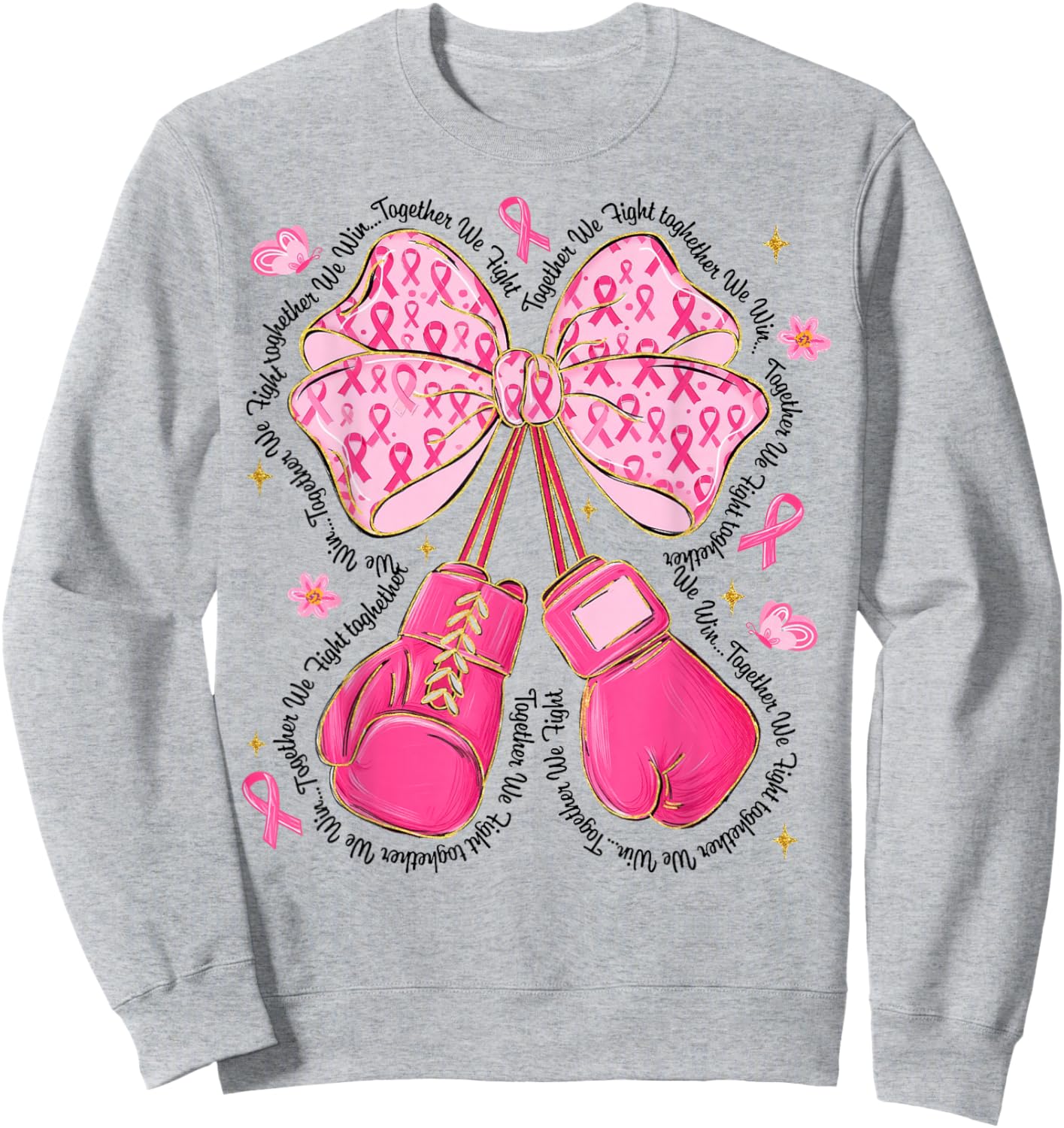 Pink Bow Boxing Gloves Breast Cancer Awareness Fighter Sweatshirt - Sweatshirt | Ash