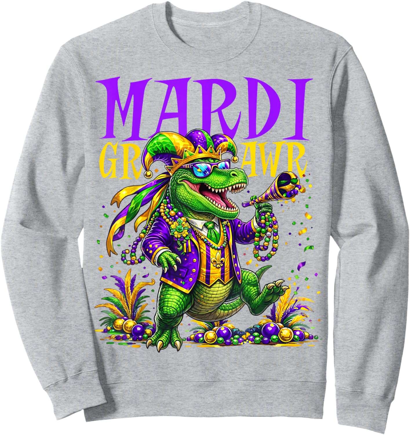 Mardi Gras Dinosaur Let The Shenanigans Begin Mardi Gras Sweatshirt - Sweatshirt | Ash