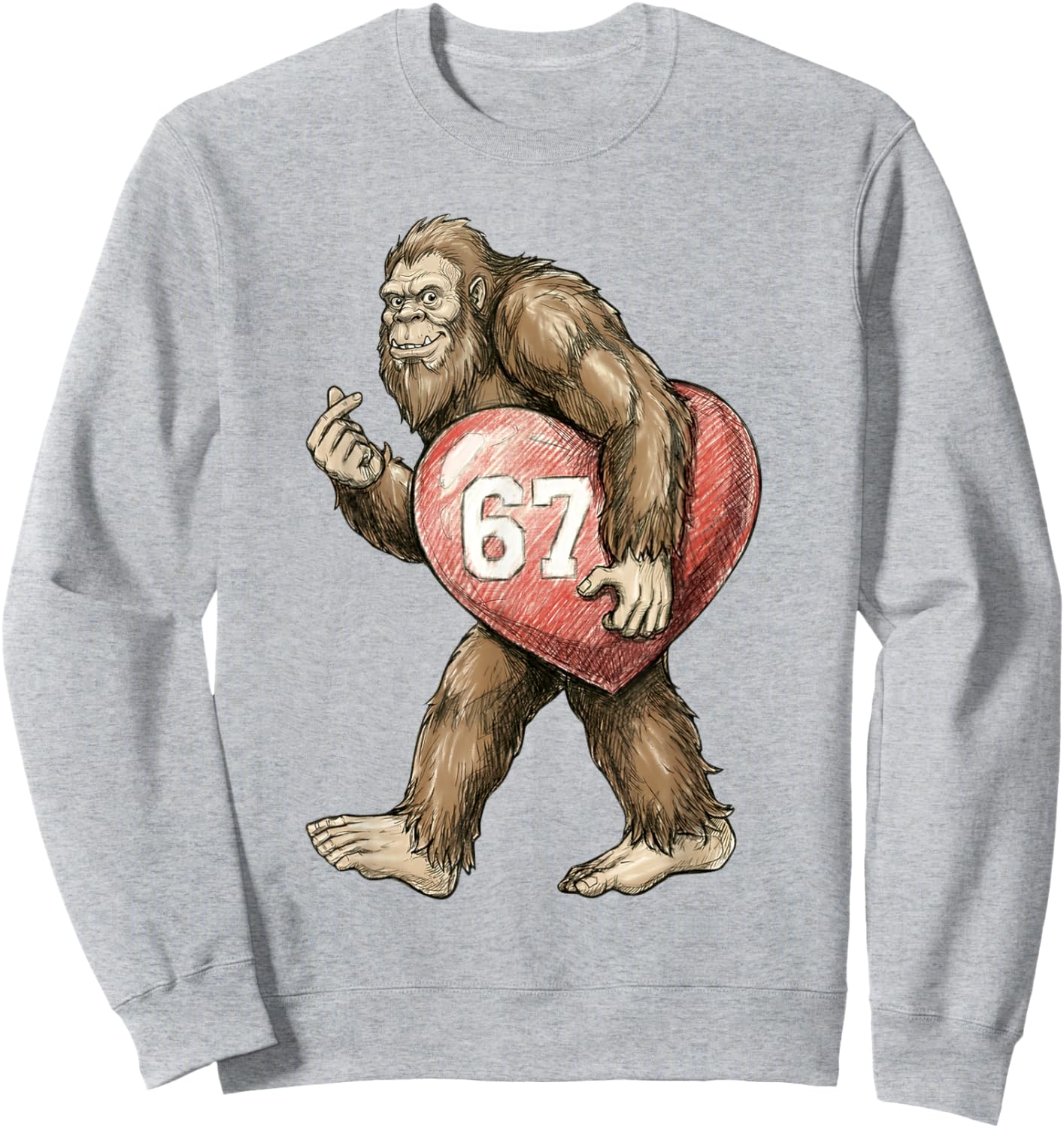 Valentine’s Day Bigfoot 67 Meme Funny Six Seven 67 Valentine Sweatshirt - Sweatshirt | Ash