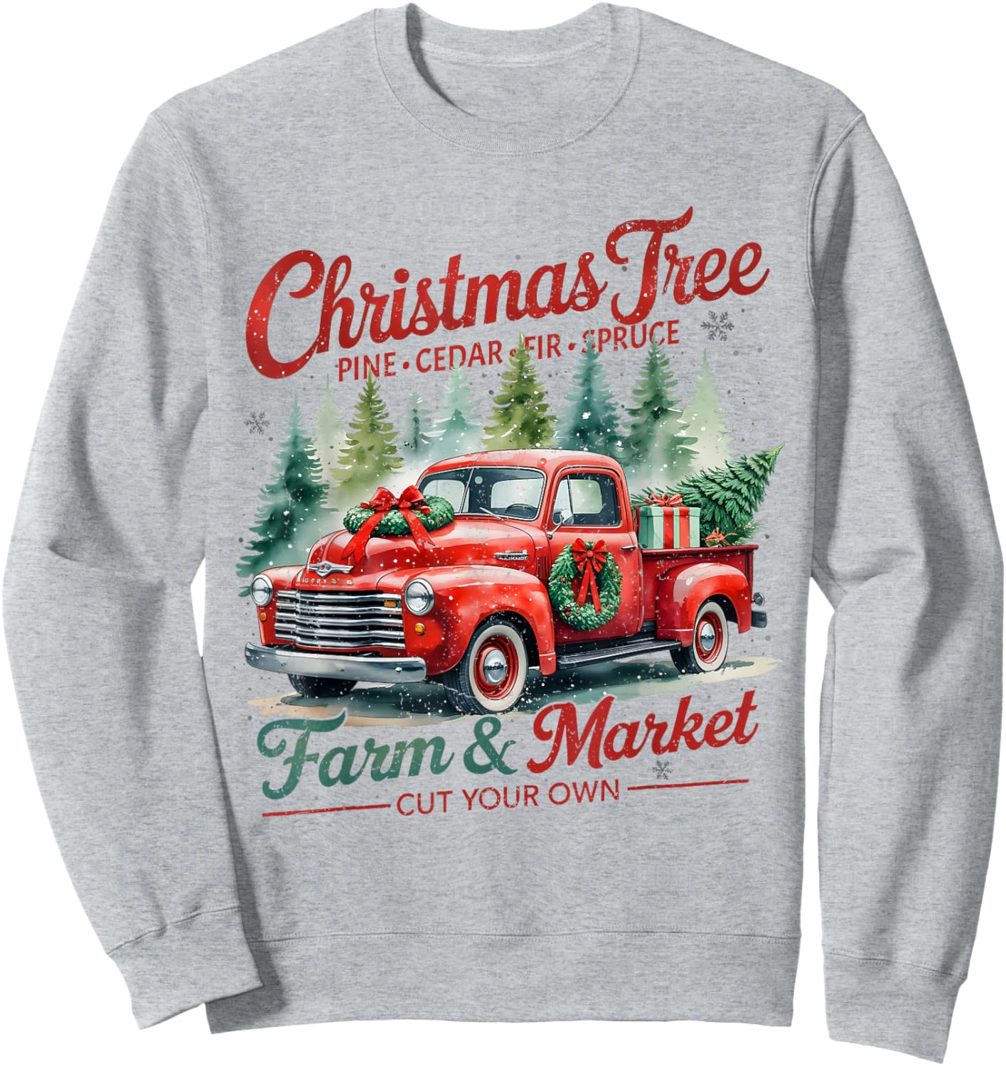 Christmas Tree Farm Red Truck Holiday Vintage Sweatshirt - Sweatshirt | Ash