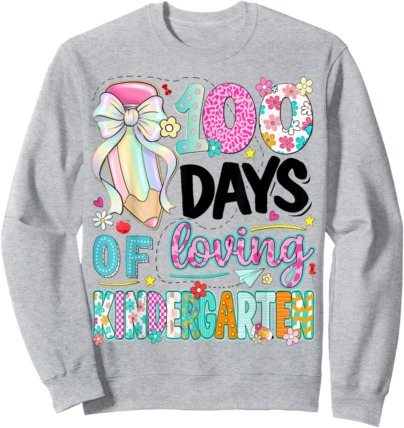 100th Day of School Kids Girls Kindergarten Teachers Sweatshirt - Sweatshirt | Ash