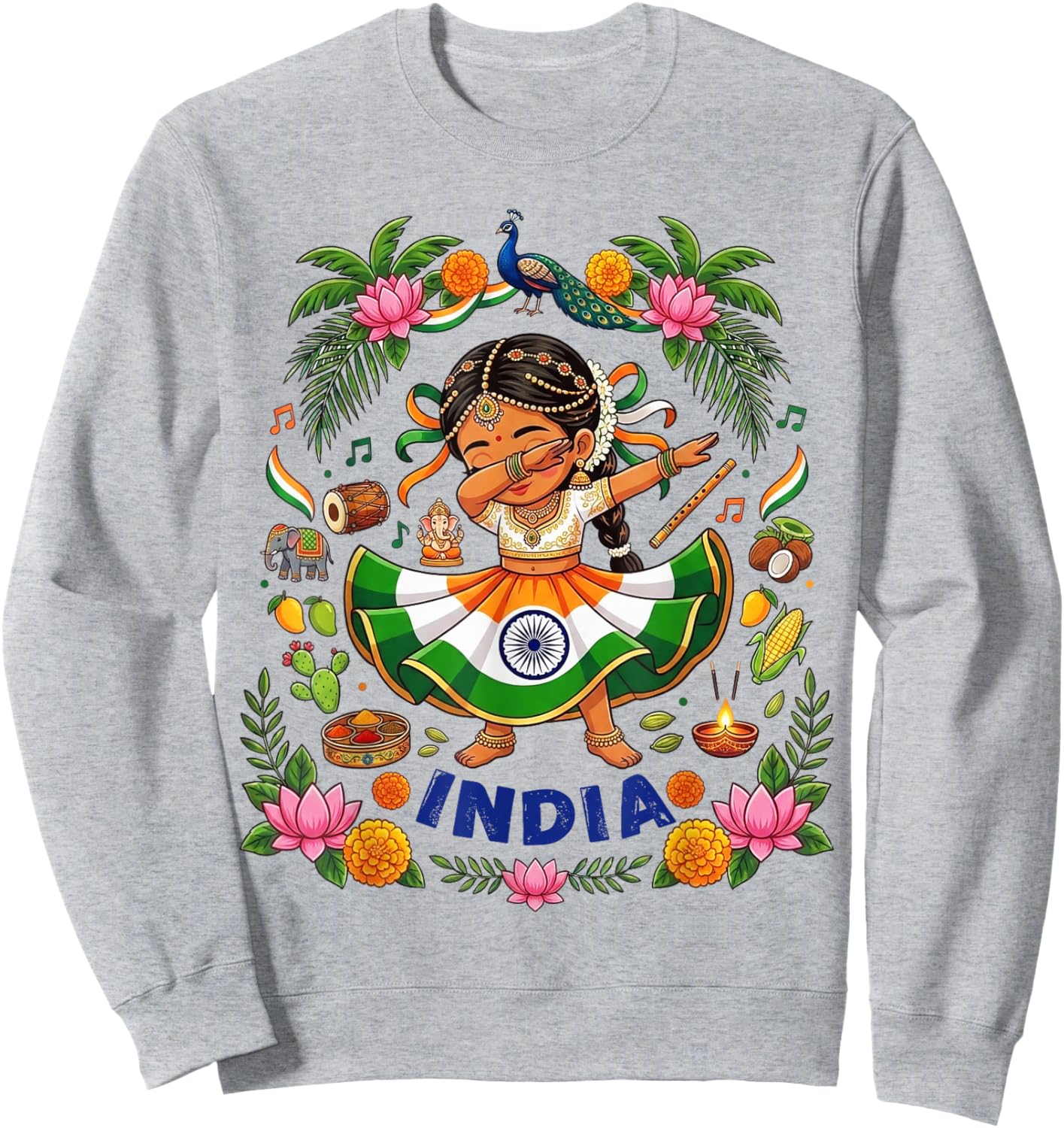 Dabbing India Girl Flag Dress Lotus Flowers Pride Heritage Sweatshirt - Sweatshirt | Ash