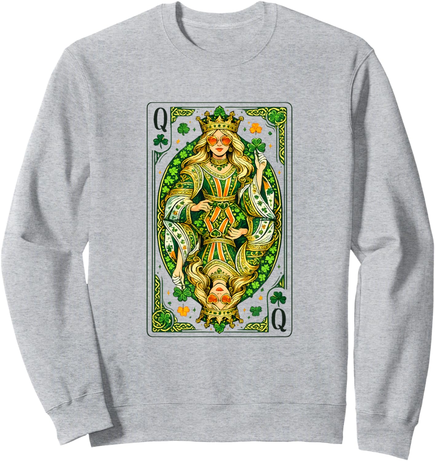 Irish Queen of Hearts Saint Patrick's Day Playing Card Lucky Sweatshirt - Sweatshirt | Ash