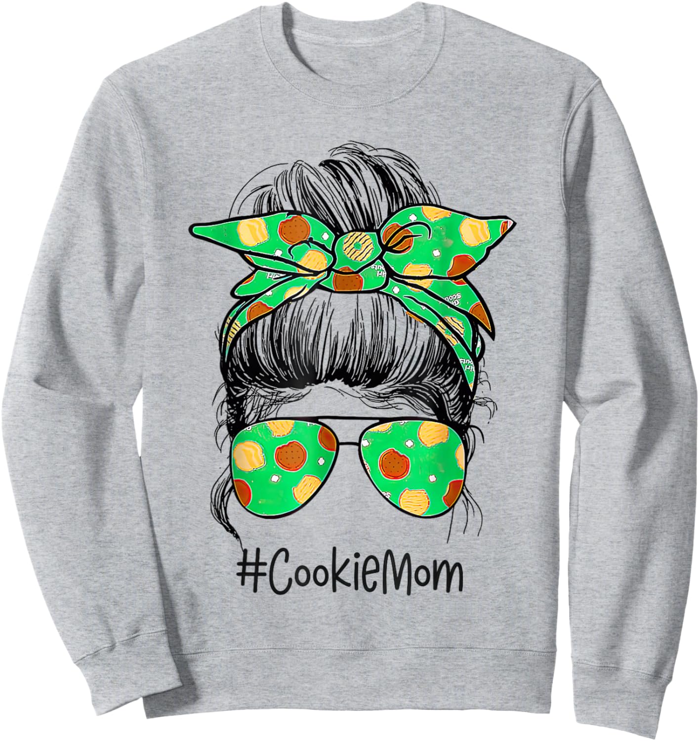 Scout Cookie Mom Girls Momlife Messy Bun Sunglasses Sweatshirt - Sweatshirt | Ash