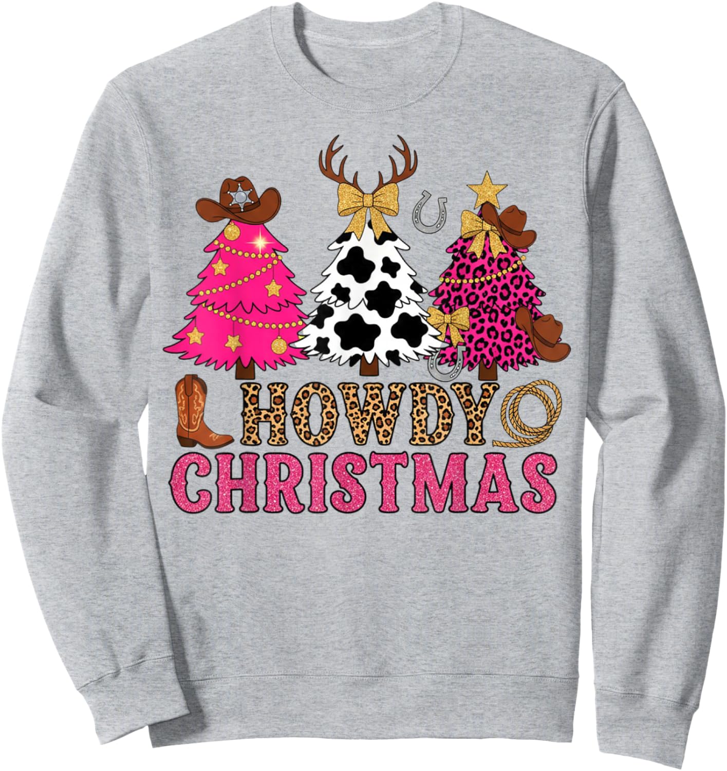 Howdy Christmas Tree Cowboy Hat Funny Western Cowgirl Xmas Sweatshirt - Sweatshirt | Ash