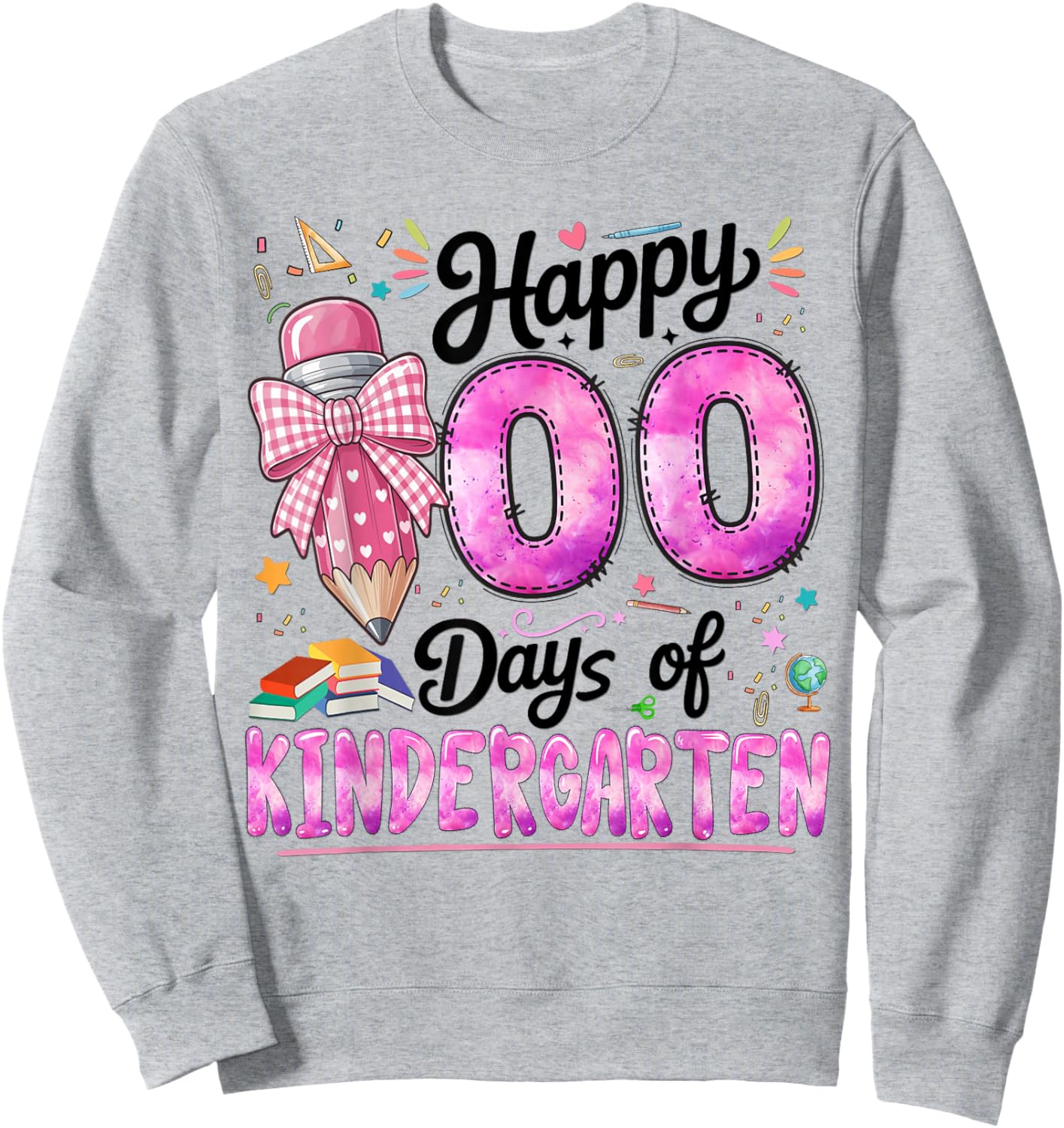 Happy 100 Days of School Teacher Kindergarten Girls Kids Sweatshirt - Sweatshirt | Ash