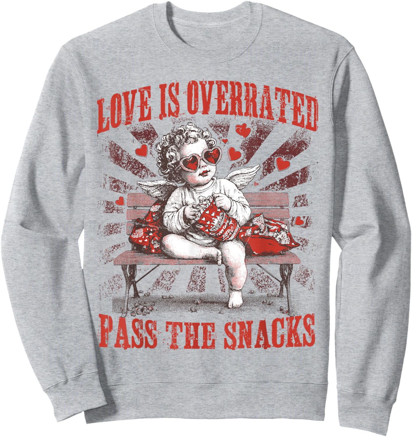 Cupid Love is Overrated Pass The Snacks Happy Valentines Day Sweatshirt - Sweatshirt | Ash