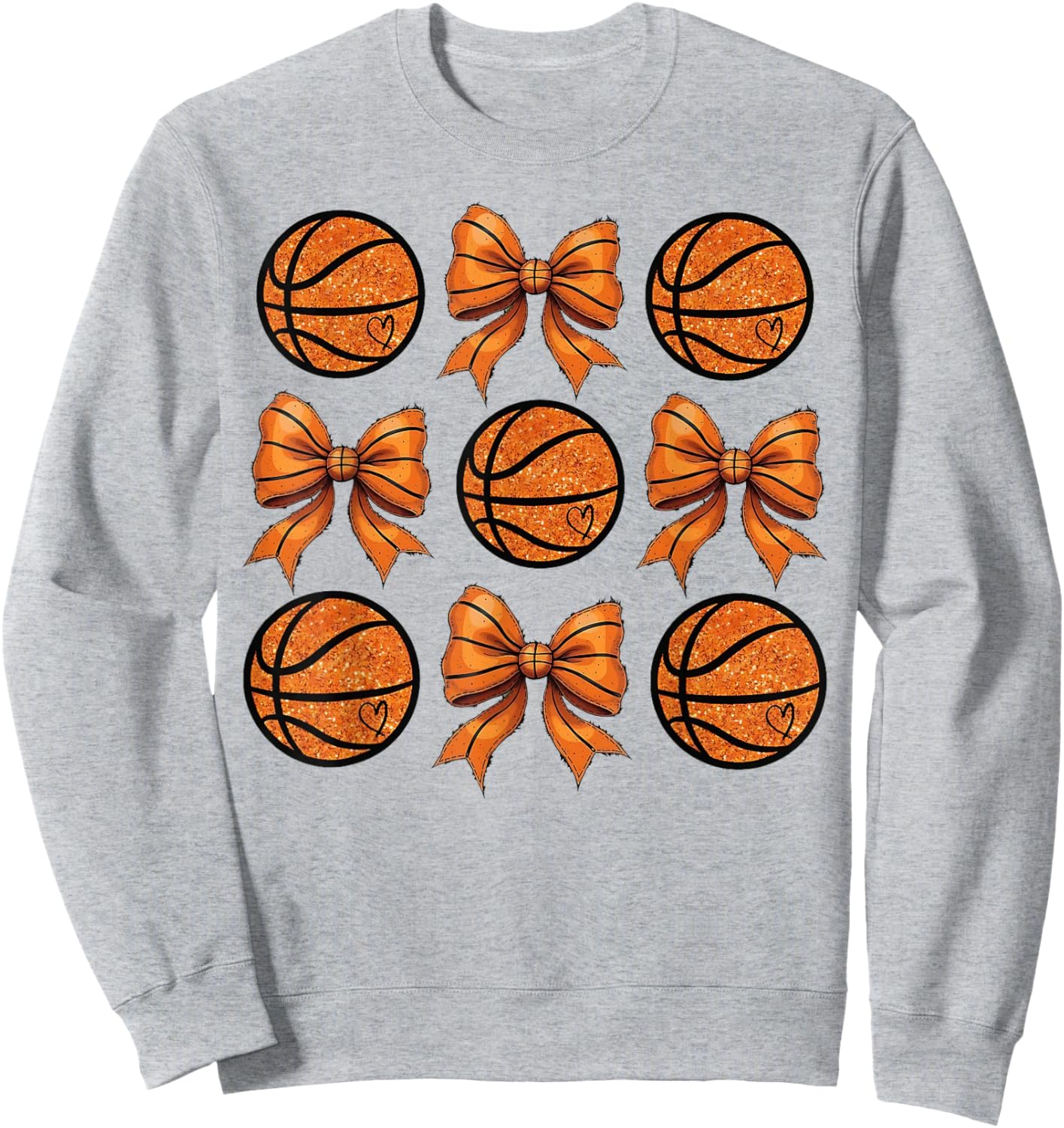 Basketball Bow Game Day Basketball Coquette Bow Women Girls Sweatshirt - Sweatshirt | Ash