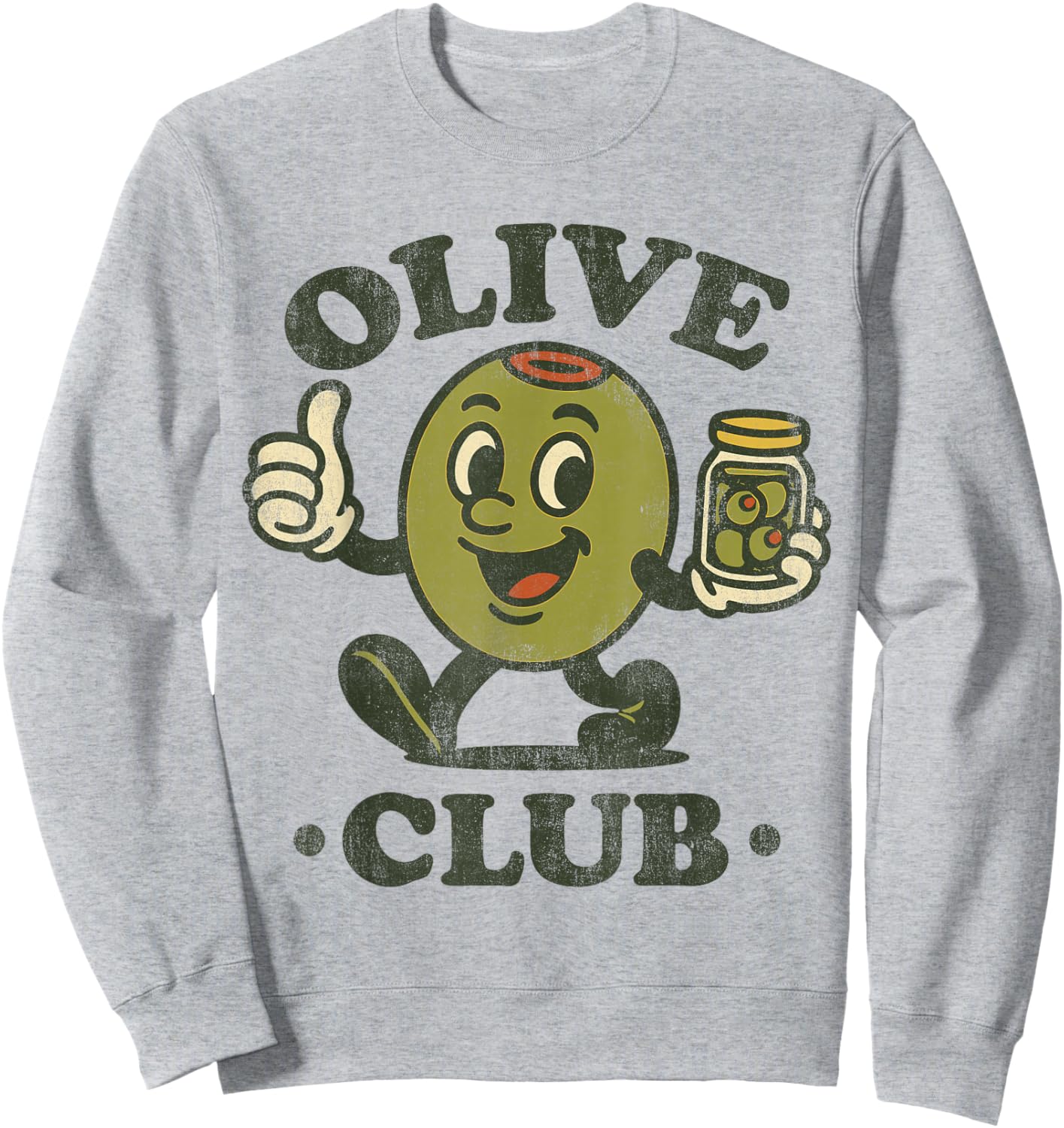 Vintage Olive Club Retro Martini Olive Mascot Sweatshirt - Sweatshirt | Ash