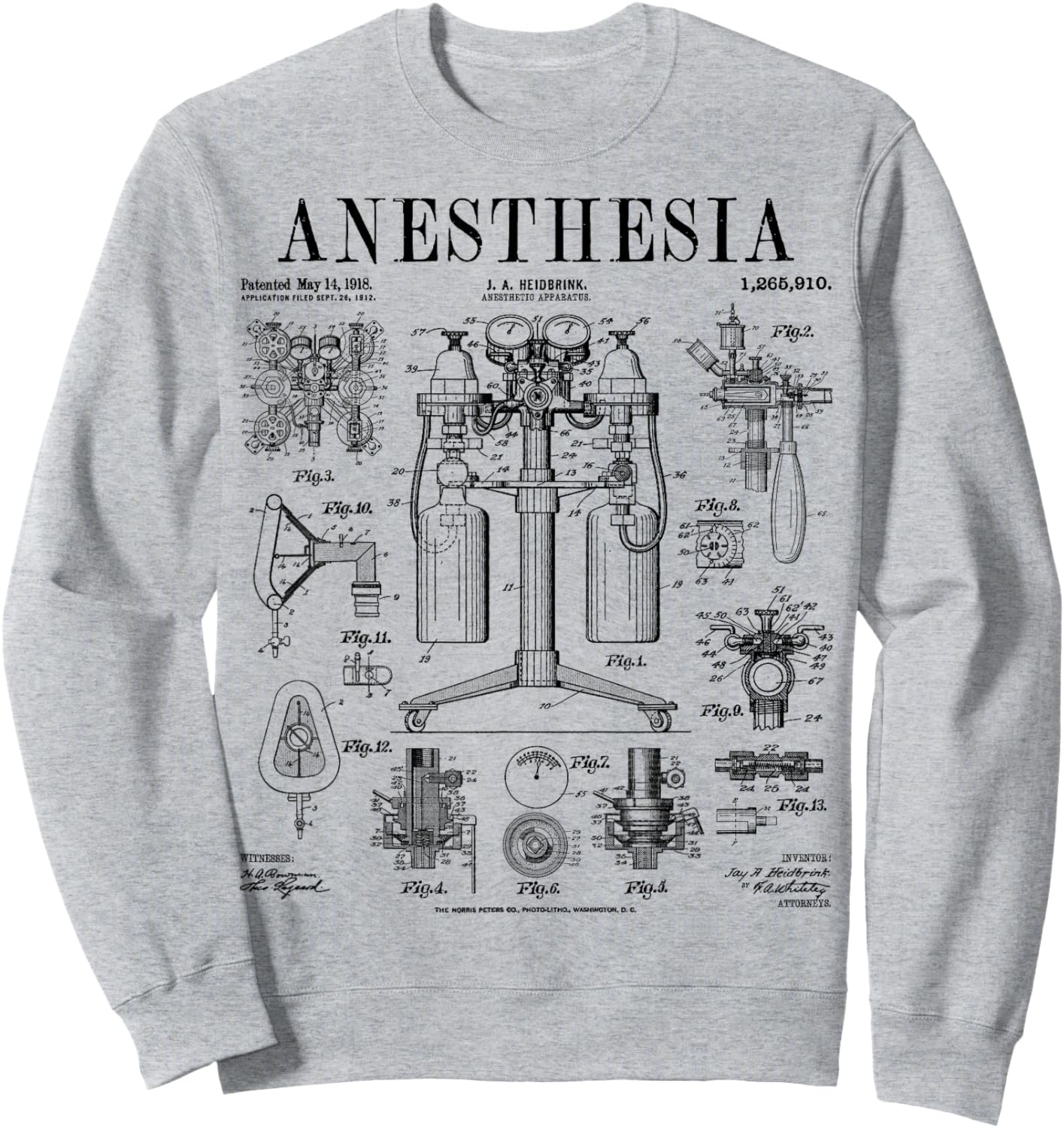 Nurse Doctor Anesthesia Medical Anesthetist Vintage Patent Sweatshirt - Sweatshirt | Ash