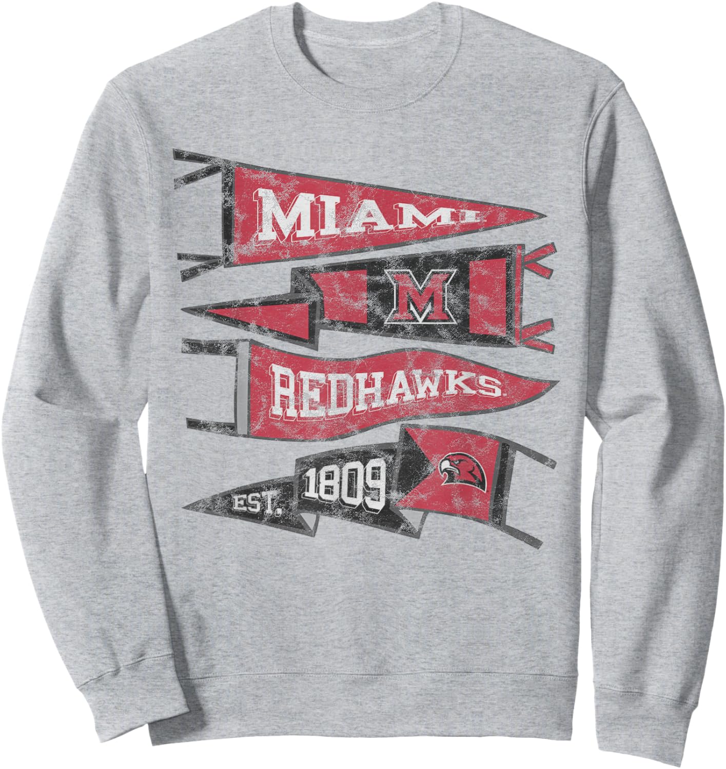 Miami University Ohio Redhawks Distressed Pennants Sweatshirt - Sweatshirt | Ash