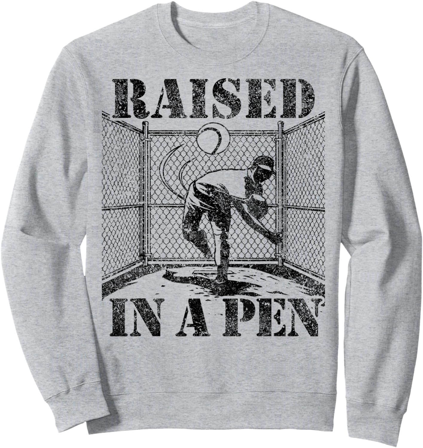 Raised in a Pen Baseball Pitcher Funny Saying Bullpen Sweatshirt - Sweatshirt | Ash