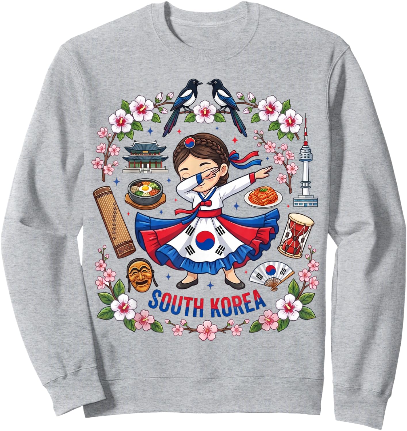Dabbing South Korea Girl Flag Dress Mugunghwa Pride Heritage Sweatshirt - Sweatshirt | Ash