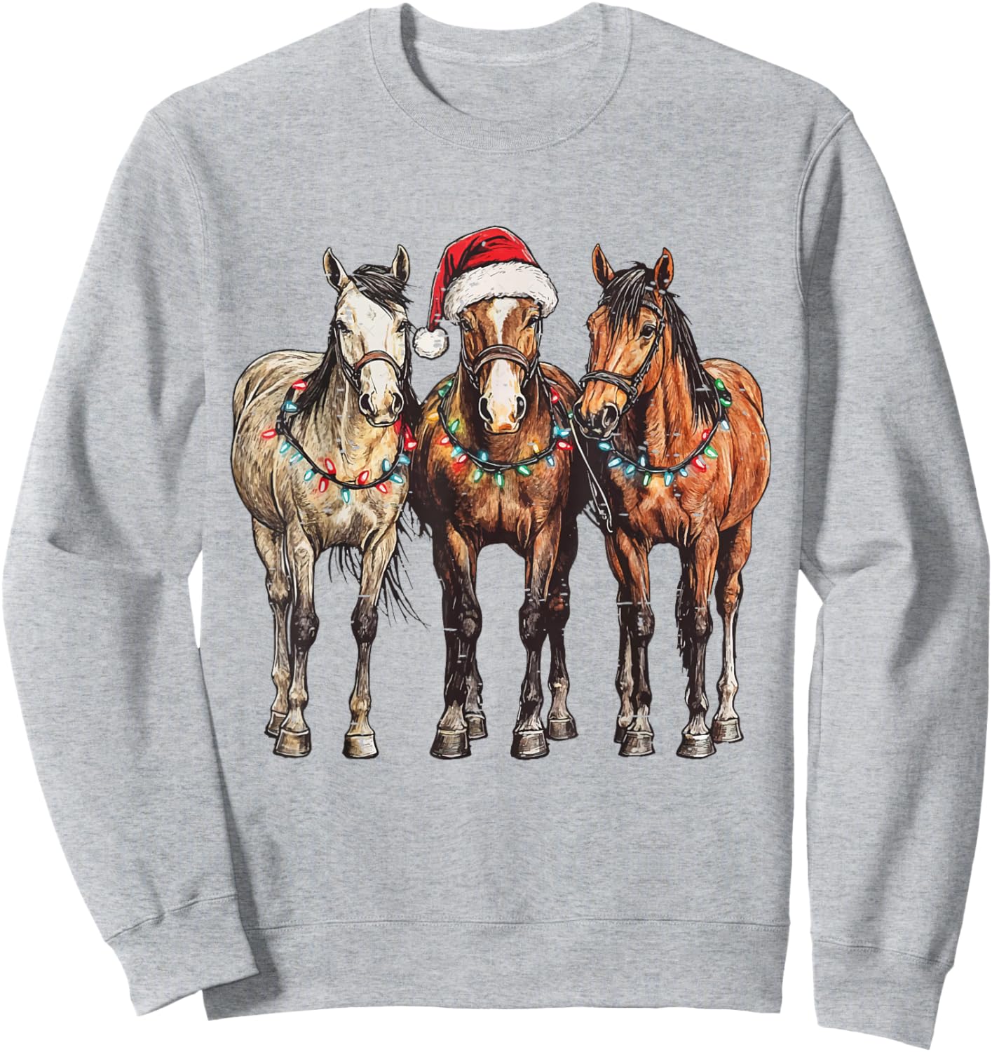 Funny Western Christmas Horse Lover Cowboy Farm Animal Xmas Sweatshirt - Sweatshirt | Ash
