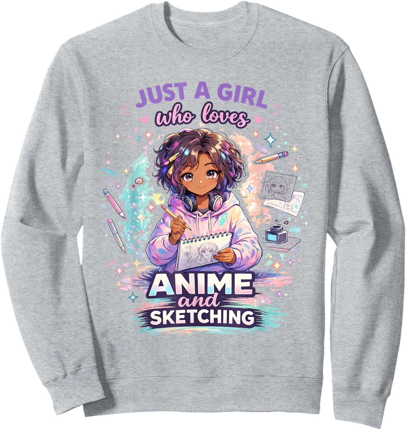Just A Girl Who Loves Anime and Sketching Afro Anime Sweatshirt - Sweatshirt | Ash