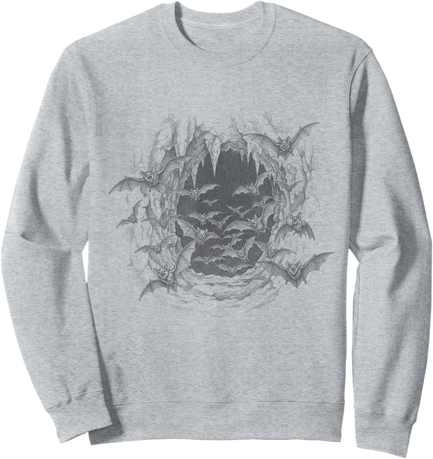 Vintage Vampire Bats Cave Scene Drawing Art Design Sweatshirt - Sweatshirt | Ash