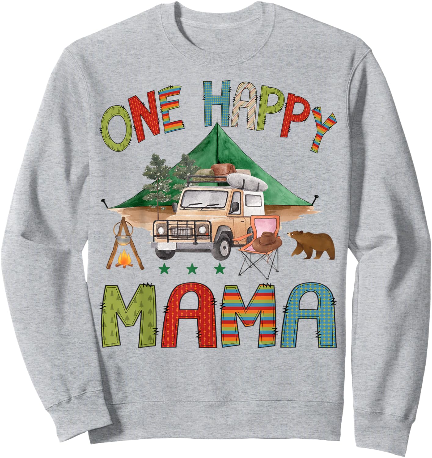 One Happy Mama Camper 1st Birthday Boy Camping Bear Sweatshirt - Sweatshirt | Ash
