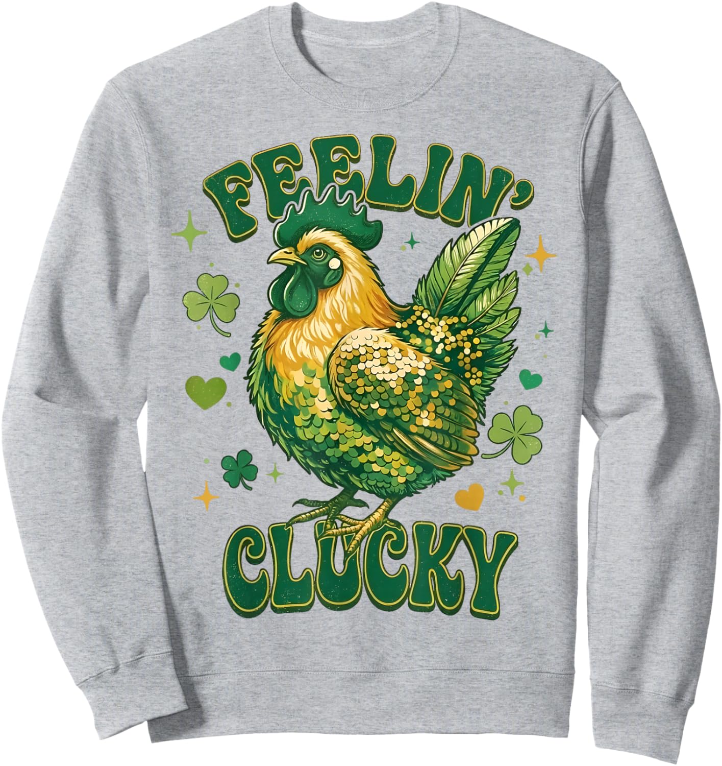Feelin' Clucky Funny Chicken Shamrock St Patrick's Day Sweatshirt - Sweatshirt | Ash