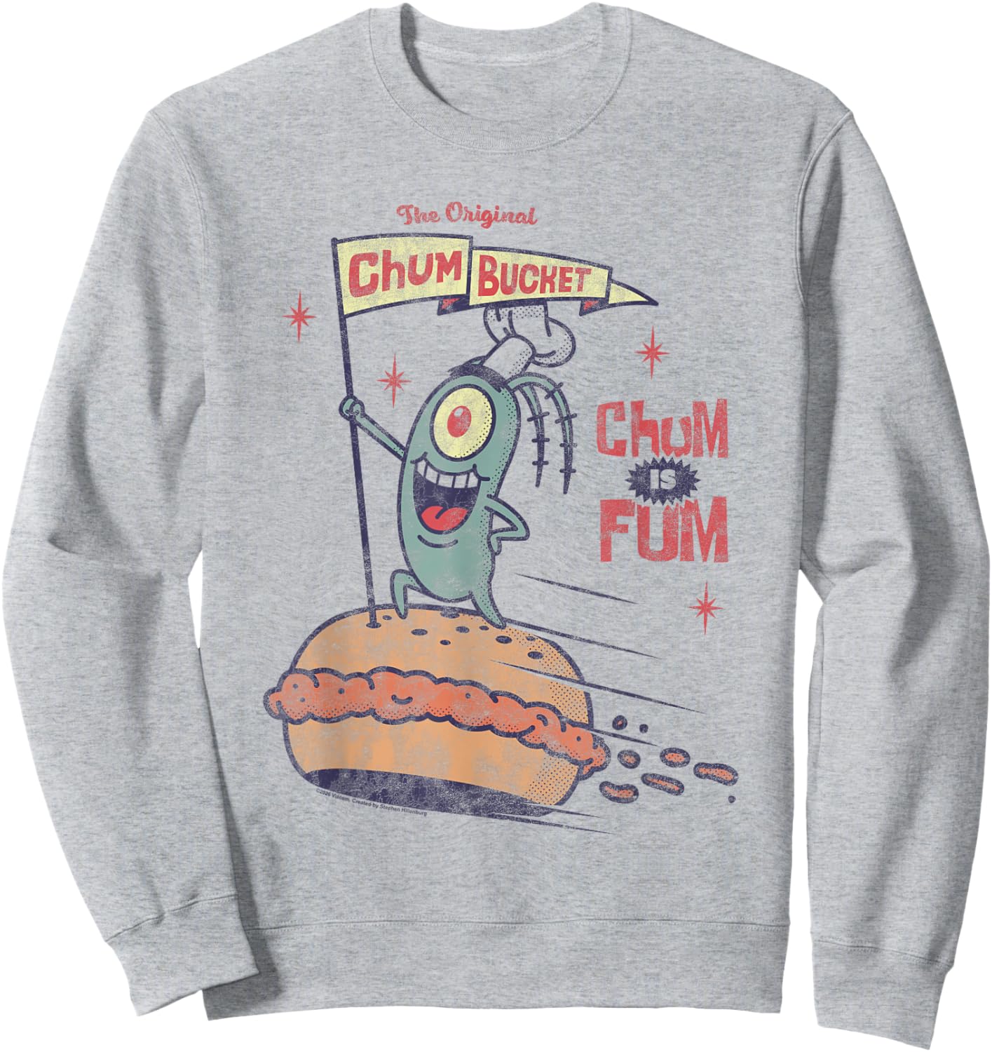 Spongebob Plankton Retro Chum Bucket Banner Cartoon Sweatshirt - Sweatshirt | Ash