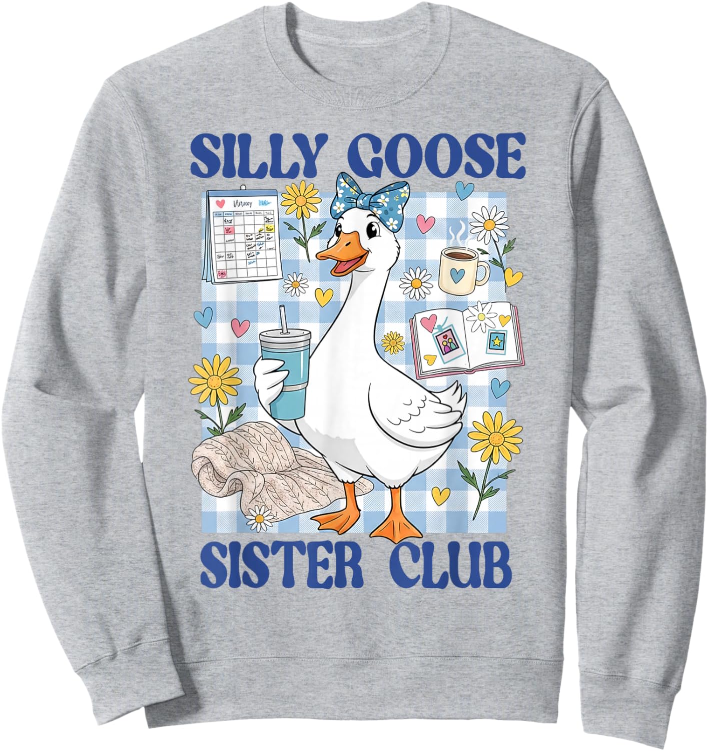 Silly Family Crew Floral Supercute Silley Goose Sister Club Sweatshirt - Sweatshirt | Ash