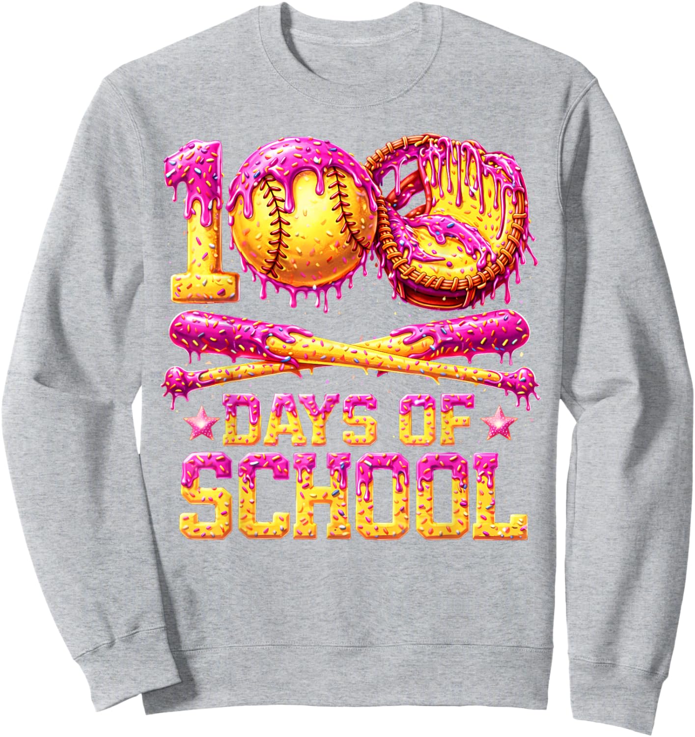 100 Drippy Days of School Softball Ice Cream 100th Day Boys Sweatshirt - Sweatshirt | Ash