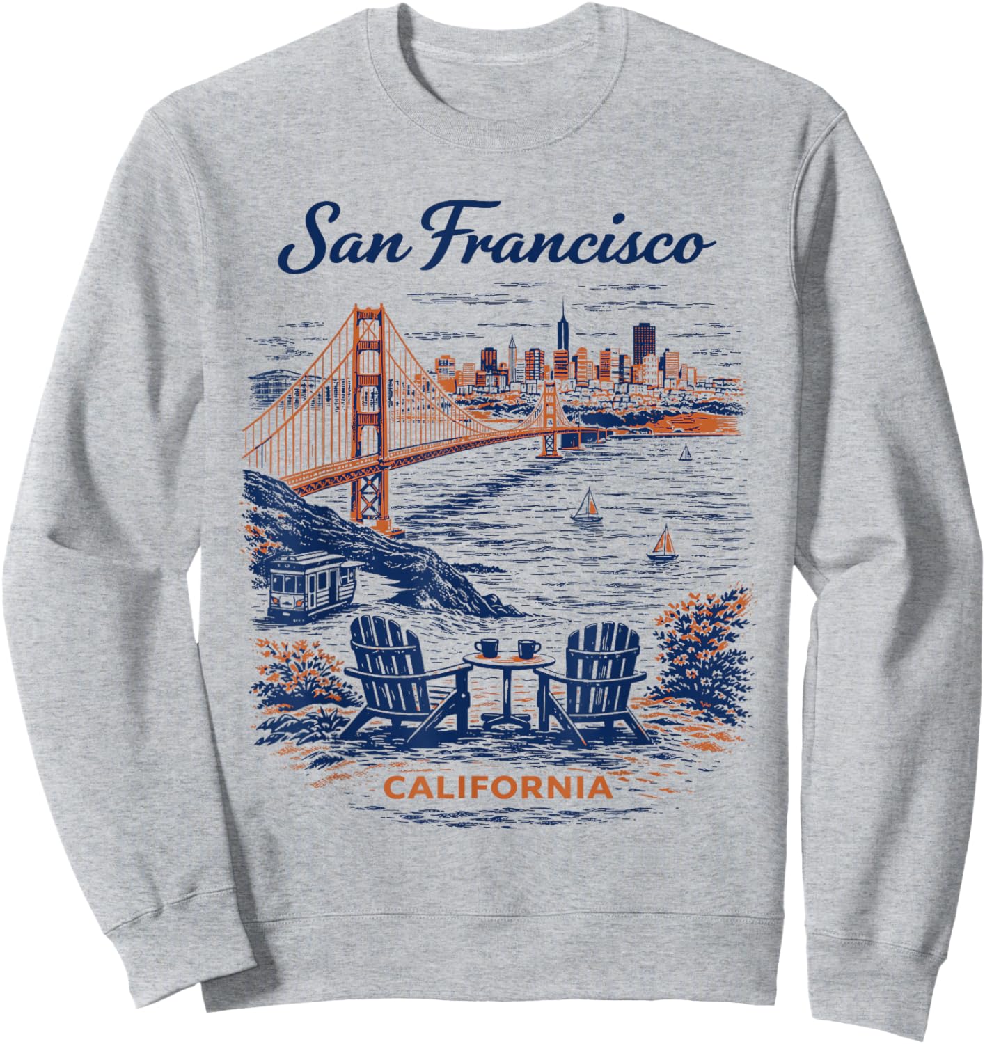 San Francisco Vintage Travel Scenic Illustration Sweatshirt - Sweatshirt | Ash