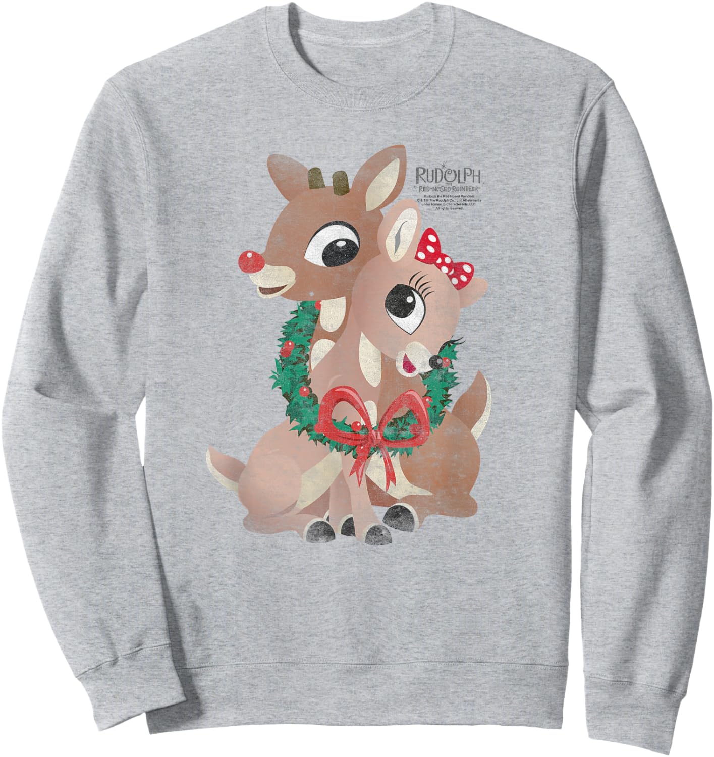 Rudolph and Clarice Holiday Wreath Vintage Christmas Sweatshirt - Sweatshirt | Ash