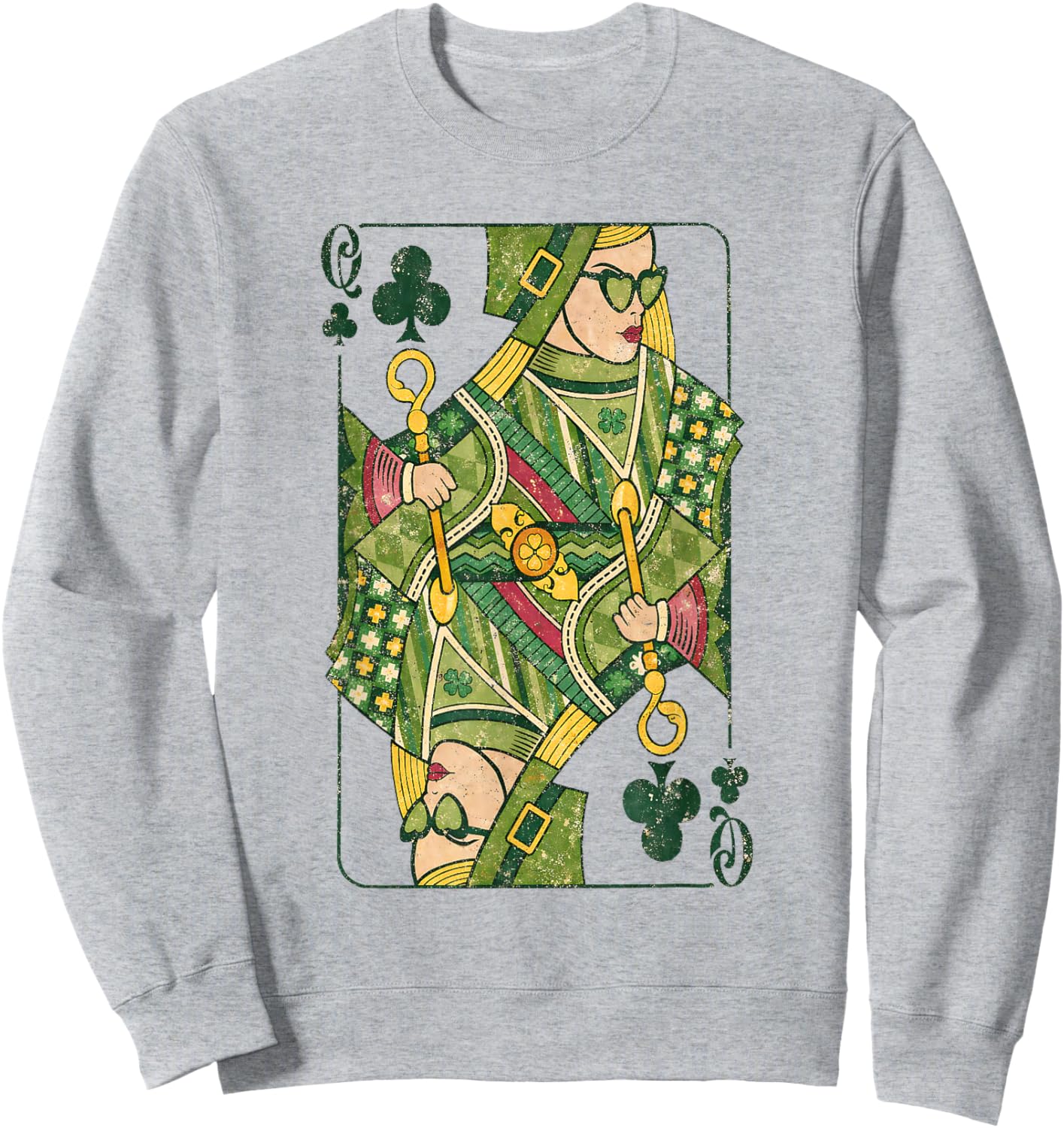 Irish Queen Shamrock Playing Card Celtic Art Sweatshirt - Sweatshirt | Ash